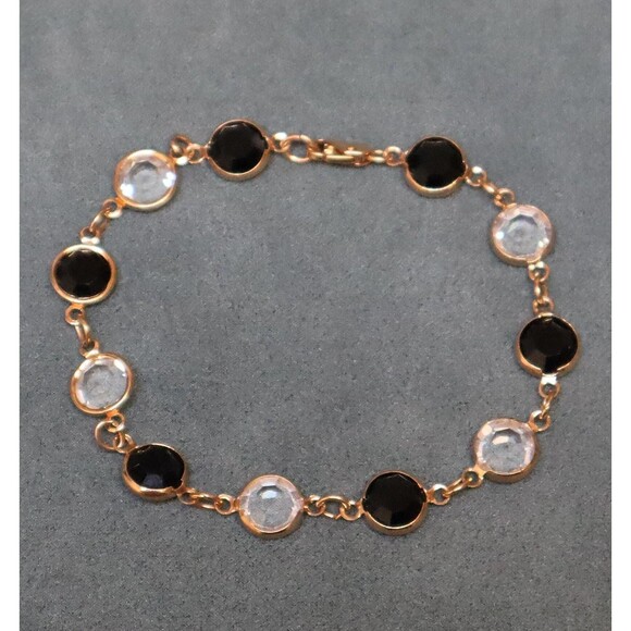 Swarovski Bezel Set Crystals Bracelet Black & Clear Vintage - Picture 1 of 3
